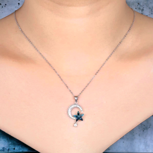 Blue Moon and Star Pendant Necklace.