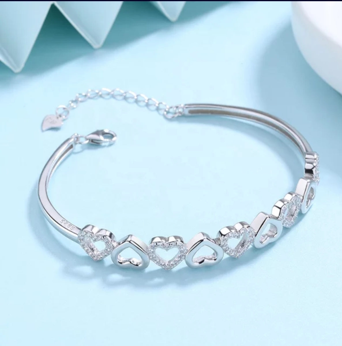 Silver Heart Bangle Bracelet.