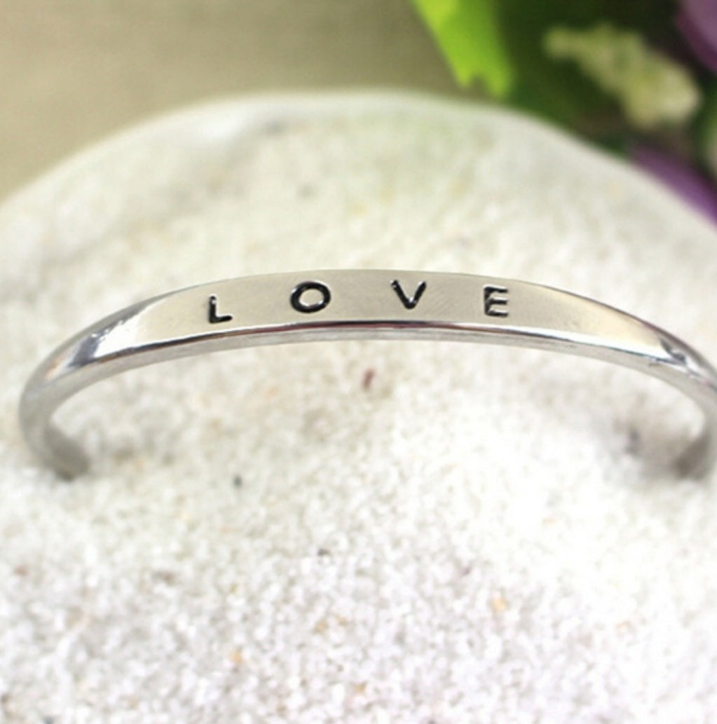 Love Engraved Ball Cuff Bracelet