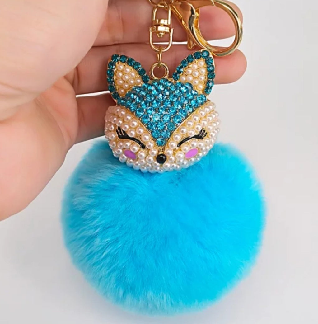 Fur Rhinestone Keychain