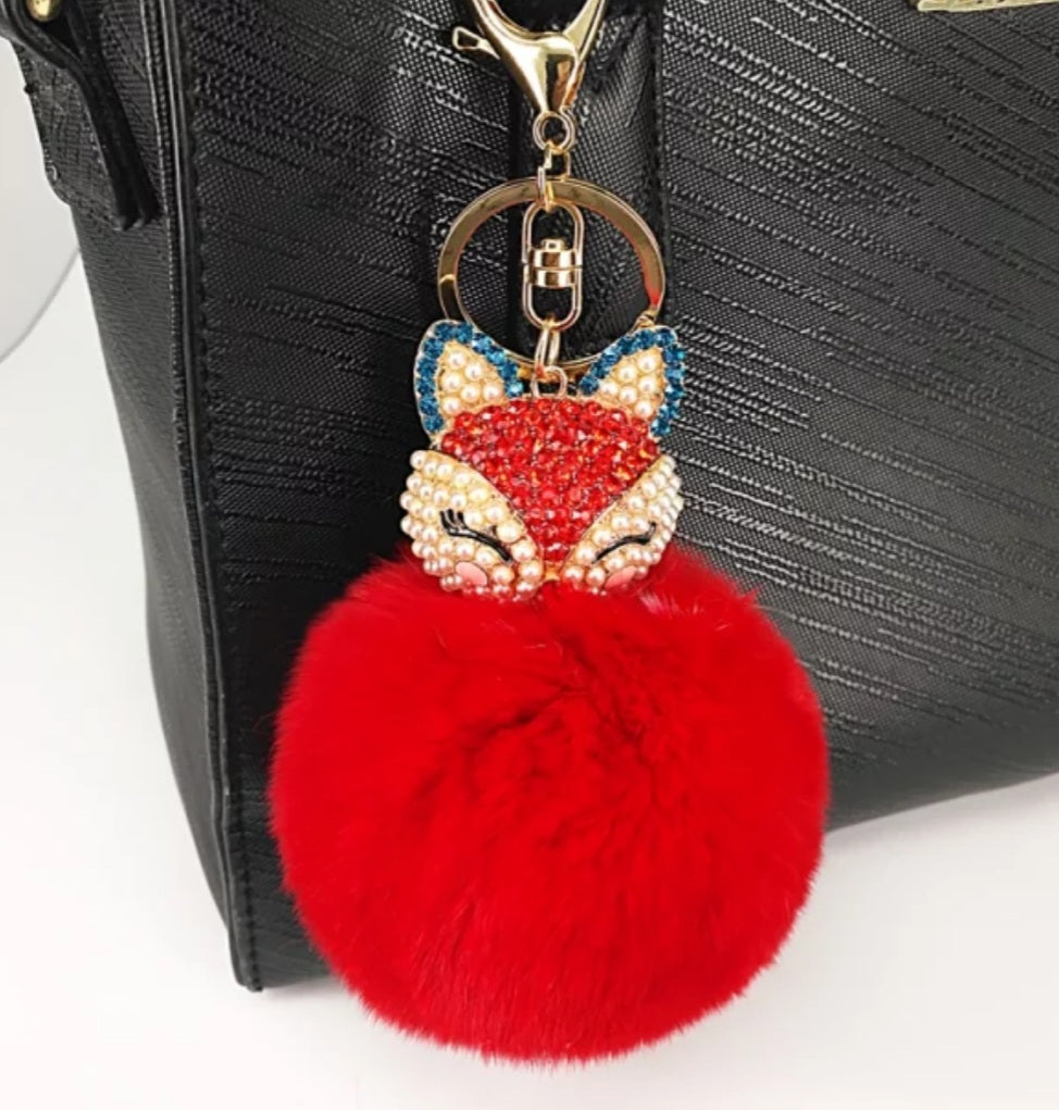 Fur Rhinestone Keychain