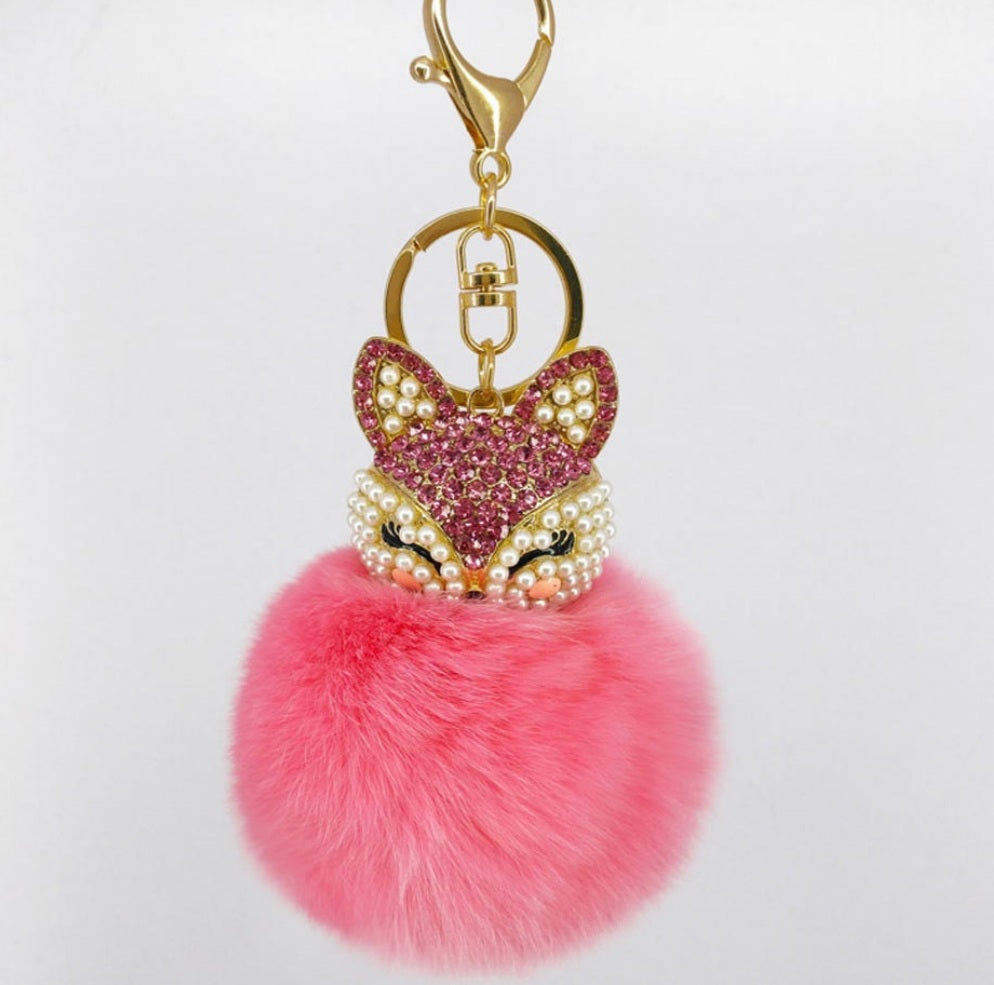 Fur Rhinestone Keychain