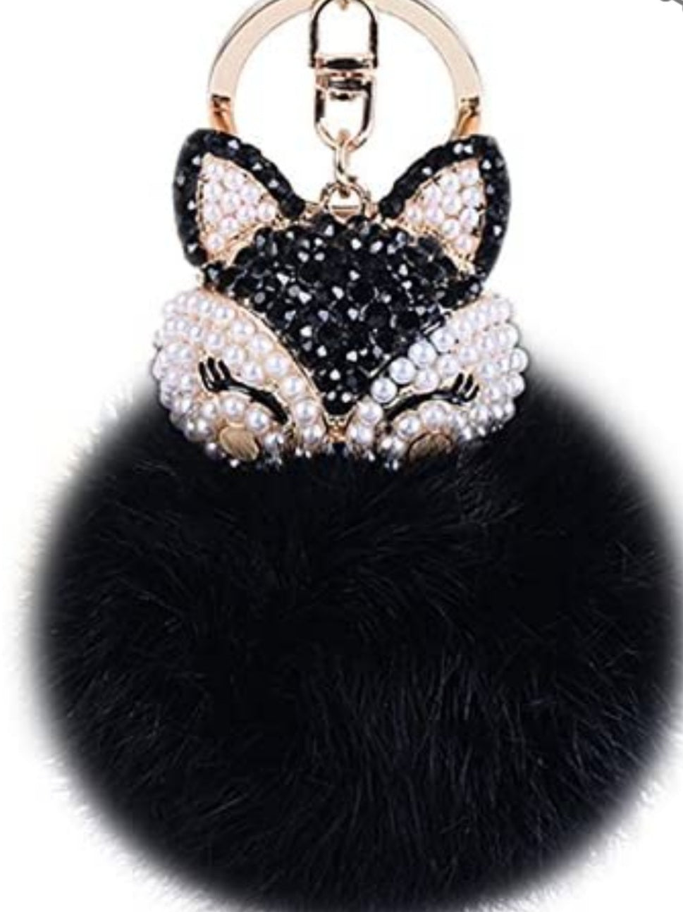 Fur Rhinestone Keychain