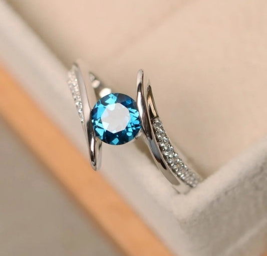 Round Cut Blue Ring